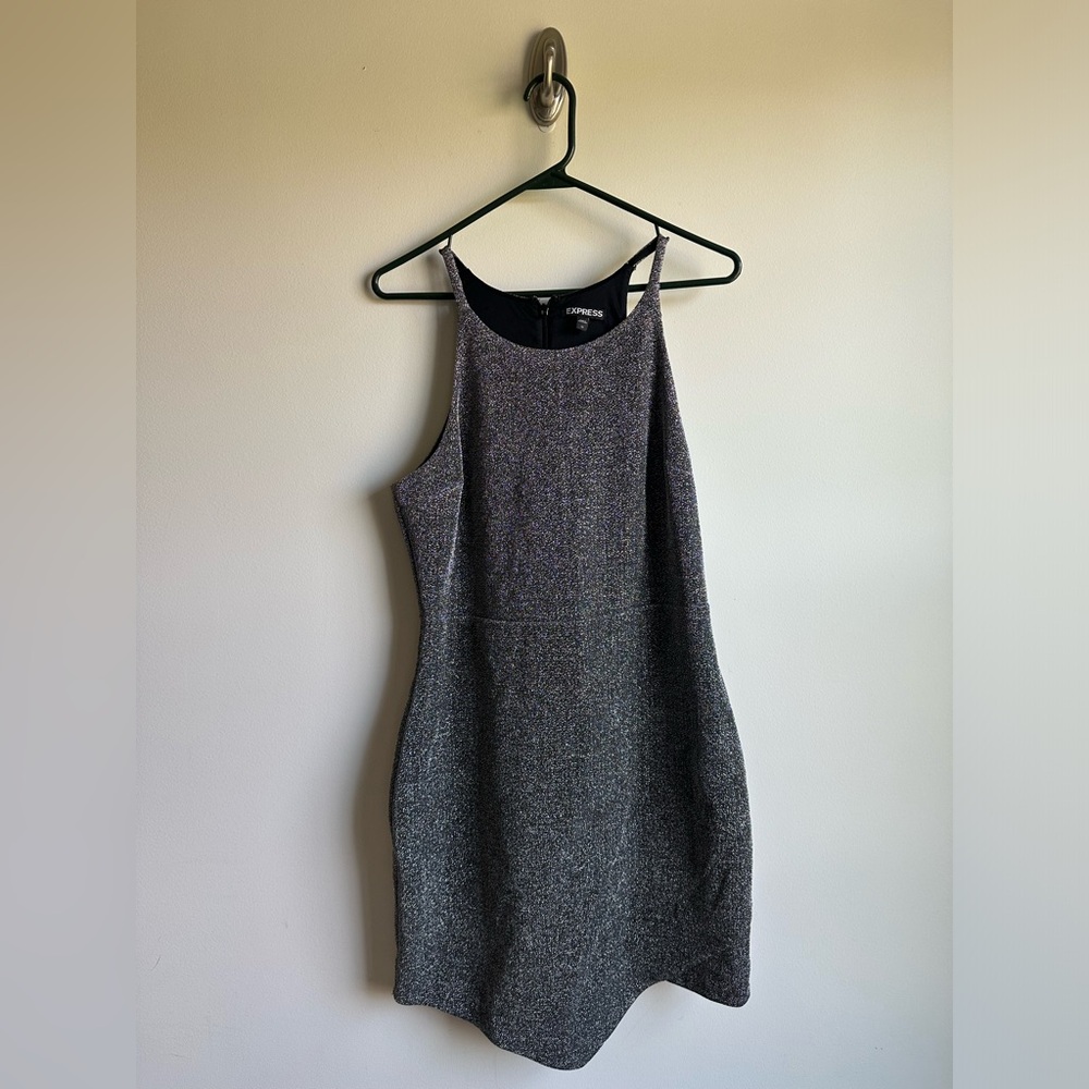 Express Silver Metallic High Neck Dress, Women’s Size 10
